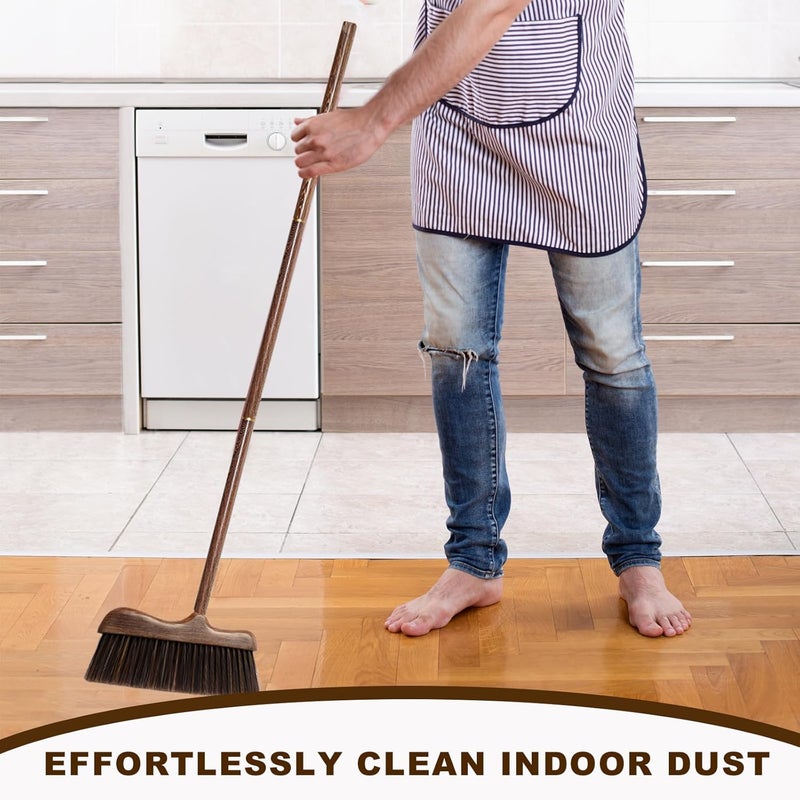 NBGYTECH Wood Broom with Long Handle Soft Bristle Sweeper Broom Indoor Hand Brooms for Home Kitchen Office Pet Hair Removal - Image 2